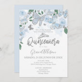 ほこりっぽいブルーシルバーバタフライキンセアニェラ 招待状 (正面/裏面)