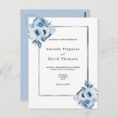 ほこりっぽいブルーシルバーホワイト花模様結婚式招待状 ポストカード (正面/裏面)