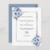 ほこりっぽいブルーシルバーホワイト花模様結婚式招待状 ポストカード (正面/裏面)