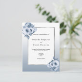 ほこりっぽいブルーシルバー花模様結婚式招待状 ポストカード (スタンド正面)
