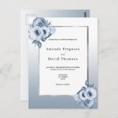 ほこりっぽいブルーシルバー花模様結婚式招待状 ポストカード (正面/裏面)