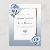 ほこりっぽいブルーシルバー花模様結婚式招待状 ポストカード (正面)