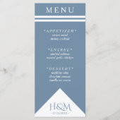 ほこりっぽいブルージオメトリックストライプウェディングレセプション メニュー (正面)