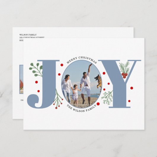 ほこりっぽいブルージョイ、ベリーのクリスマスホリデー写真 ポストカード (正面/裏面)
