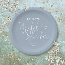 ほこりっぽいブルースクリプト書道ブライダルシャワー ペーパープレート