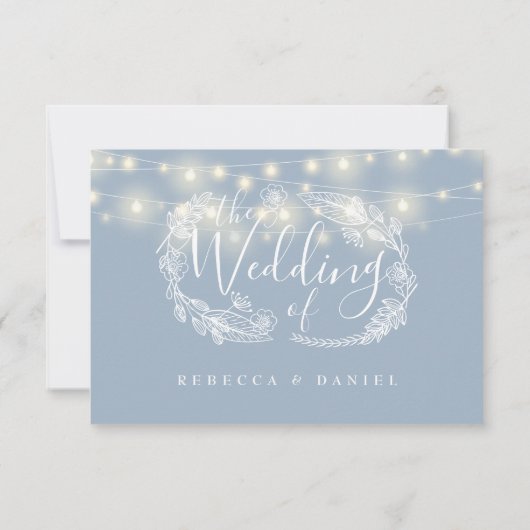 ほこりっぽいブルーストリングライトフローラ結婚ズ 出欠カード (裏面)