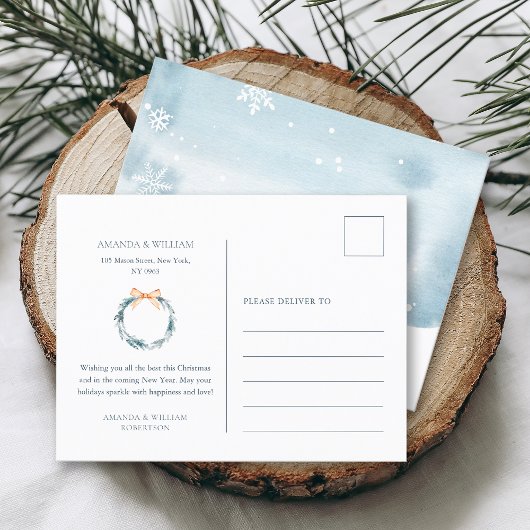 ほこりっぽいブルースノーフレークのクリスマスポストカード インビテーションポストカード