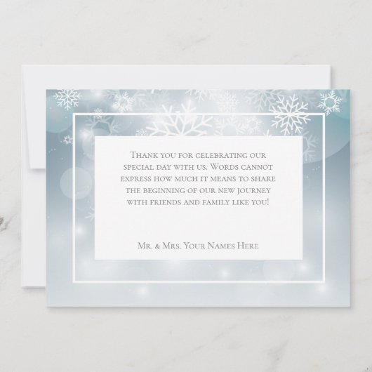 ほこりっぽいブルースノーフレークモダンスカイ結婚ズ サンキューカード (裏面)