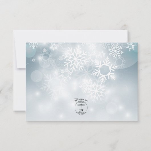 ほこりっぽいブルースノーフレークモダンスカイ結婚ズ 出欠カード (裏面)