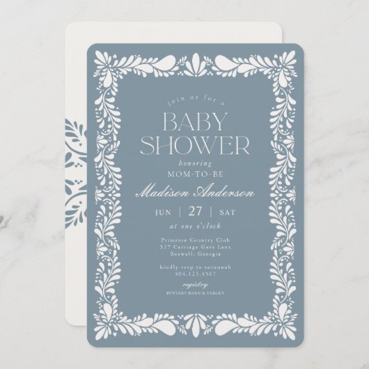 ほこりっぽいブルータラベラタイルフィエスタボーイベビーシャワー 招待状 (正面/裏面)