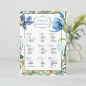 ほこりっぽいブルーチューリップ絵を描牡丹ブライダルシャワーゲーム 招待状 (スタンド正面)