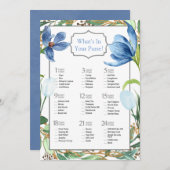 ほこりっぽいブルーチューリップ絵を描牡丹ブライダルシャワーゲーム 招待状 (正面/裏面)