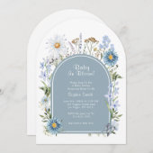 ほこりっぽいブルーティーパーティーベビーイン開花ベビーシャワー 招待状 (正面/裏面)