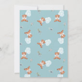 ほこりっぽいブルーテディベアバルーンボーイベビーシャワー サンキューカード (裏面)