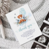 ほこりっぽいブルーテディベアバルーンボーイベビーシャワー サンキューカード