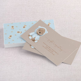 ほこりっぽいブルーテディベア赤ちゃんシャワー贈り物登録 名刺