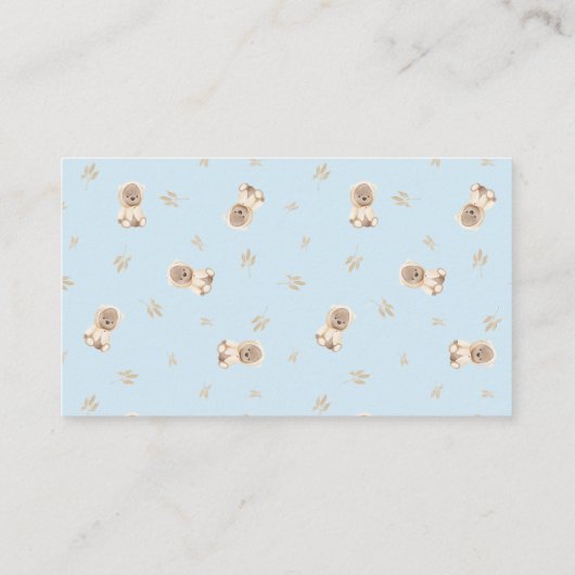 ほこりっぽいブルーテディベア赤ちゃんシャワー贈り物登録 名刺 (裏面)