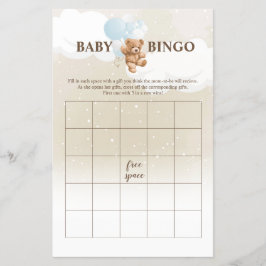ほこりっぽいブルーテディベアBINGO赤ちゃんシャワーゲーム チラシ