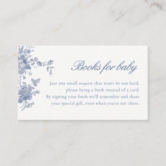 ほこりっぽいブルートイルフローラ赤ちゃんシャワーベビー本 エンクロージャーカード (正面)
