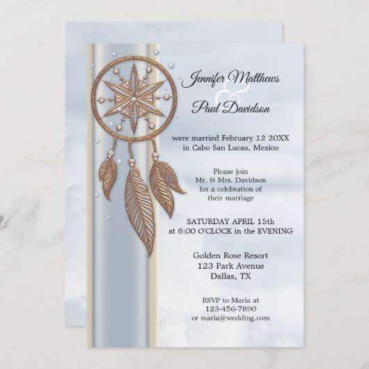 ほこりっぽいブルードリームキャッチャーウェディングレセプションのみ 招待状 (正面/裏面)