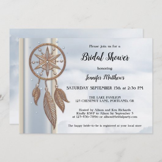 ほこりっぽいブルードリームキャッチャーブライダルシャワー招待 招待状 (正面/裏面)
