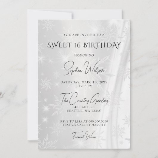 ほこりっぽいブルードレススノーフレーク冬の甘い16 招待状 (裏面)