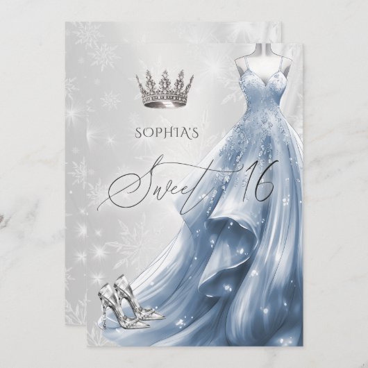 ほこりっぽいブルードレススノーフレーク冬の甘い16 招待状 (正面/裏面)