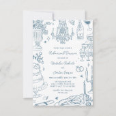 ほこりっぽいブルーハンドドラインリハお洒落ーサルディナー 招待状 (正面)