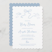 ほこりっぽいブルーハンドドロー赤ちゃんシャワー招待状 招待状 (正面/裏面)