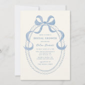 ほこりっぽいブルーハンド引き弓フレームブライダルシャワー 招待状 (正面)