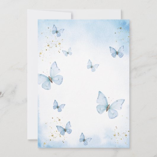 ほこりっぽいブルーバタフライガール第3誕生日バプテスマ 招待状 (裏面)