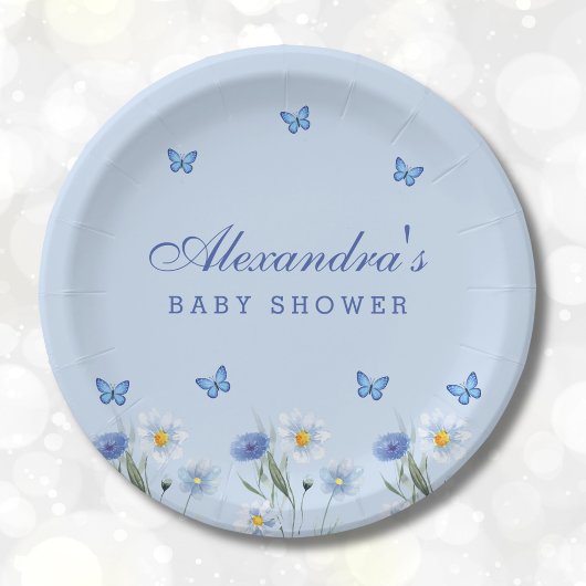 ほこりっぽいブルーバタフライボホワイルドフラワーベビーシャワー ペーパープレート