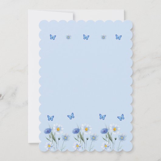 ほこりっぽいブルーバタフライボホワイルドフラワーベビーシャワー 招待状 (裏面)