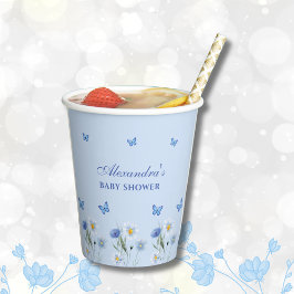 ほこりっぽいブルーバタフライボホワイルドフラワーベビーシャワー 紙コップ