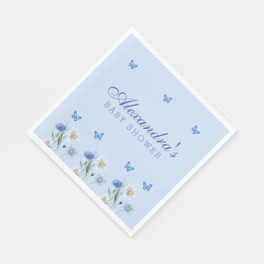 ほこりっぽいブルーバタフライワイルドフラワーベビーシャワー スタンダードランチョンナプキン (角)
