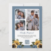 ほこりっぽいブルーバラひまわり写真QRコード結婚ズ 招待状 (裏面)