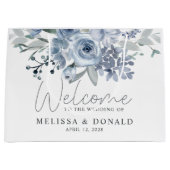 ほこりっぽいブルーバラフラワーズボホー結婚ウェルカム ラージペーパーバッグ (正面)