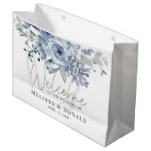 ほこりっぽいブルーバラフラワーズボホー結婚ウェルカム ラージペーパーバッグ (正面アングル)