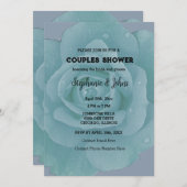 ほこりっぽいブルーバラフローラカップルクールシャワー結婚ズ 招待状 (正面/裏面)