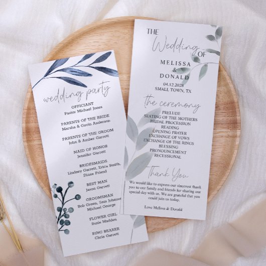 ほこりっぽいブルーバラ花シンプル結婚式 プログラム