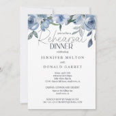 ほこりっぽいブルーバラ花結婚のリハーサルディナー 招待状 (正面)