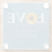 ほこりっぽいブルーバーンウッドゴールデンサンフラワー結婚ズ ガラスコースター (裏面)