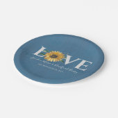 ほこりっぽいブルーバーンウッドゴールデンサンフラワー結婚ズ ペーパープレート (アングル)