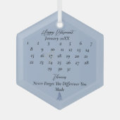 ほこりっぽいブルーパゴダクリスマスツリーの退職 ガラスオーナメント (正面)