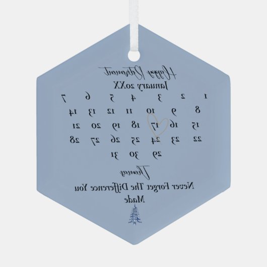 ほこりっぽいブルーパゴダクリスマスツリーの退職 ガラスオーナメント (裏面)