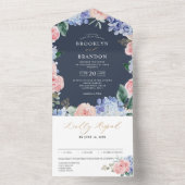 ほこりっぽいブルーパステルピンク結婚アジサイのオールインO オールインワン招待状 (内側)