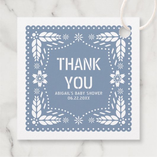 ほこりっぽいブルーパペルピカドありがとう男の赤ちゃんシャワー フェイバータグ (裏面)