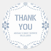 ほこりっぽいブルーパペルピカドありがとう赤ちゃんシャワー ラウンドシール (正面)