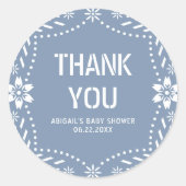 ほこりっぽいブルーパペルピカドありがとう赤ちゃん女の子シャワー ラウンドシール (正面)