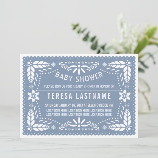 ほこりっぽいブルーパペルピカドメキシコの男の赤ちゃんシャワー 招待状 (スタンド正面)